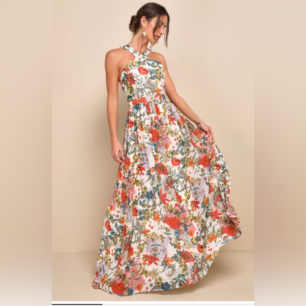 Lulu’s Lilja Cream Floral Print Maxi Dress